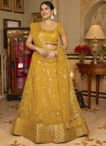 Net Dark Yellow  Wedding Wear Embroidery Sequence Work Lehenga Choli